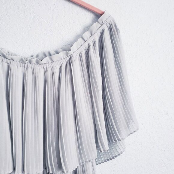 Zara Muted Seafoam Pleated Off The Shoulder Midi Dress - Picture 3 of 10